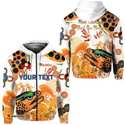 Custom Personalised Parramatta Zip Hoodie Eels Indigenous NAIDOC Heal Country! Heal Our Nation White