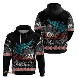 personalised new zealand waka hoodie aotearoa maori silver fern pattern