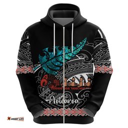 personalised new zealand waka hoodie aotearoa maori silver fern pattern