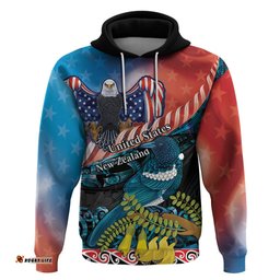 personalised united states and new zealand hoodie usa eagle with kowhai aotearoa tui bird