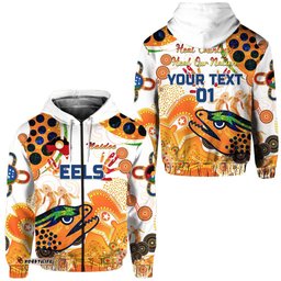 custom personalised parramatta zip hoodie eels indigenous naidoc heal country heal our nation white custom text and number 09