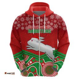 custom rabbitohs rugby christmas hoodie merry xmas mix aboriginal art