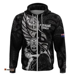 custom new zealand maori rugby hoodie rarauhe pango silver fern manaia