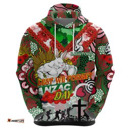 personalised rabbitohs anzac day hoodie aboriginal rising sun