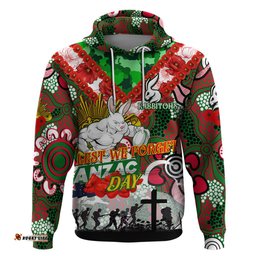 personalised rabbitohs anzac day hoodie aboriginal rising sun