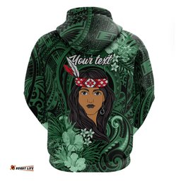 new zealand custom womens day hoodie maori girl feathers of hope green