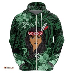 new zealand custom womens day hoodie maori girl feathers of hope green