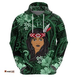 new zealand custom womens day hoodie maori girl feathers of hope green