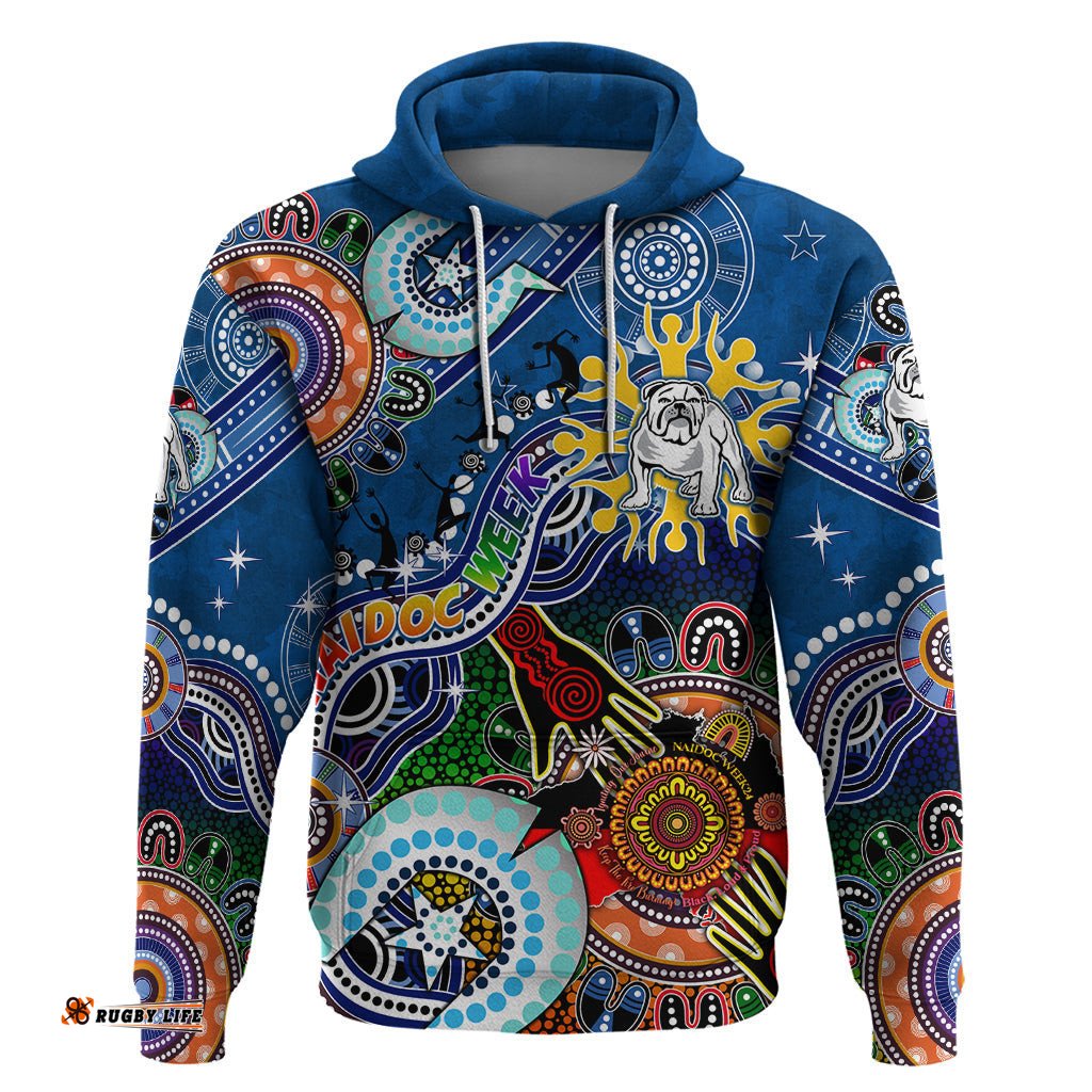 personalised bulldogs naidoc week 2024 hoodie australia aboriginal dot painting