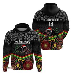 custom panthers rugby christmas hoodie merry xmas mix aboriginal art black version