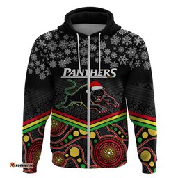 custom panthers rugby christmas hoodie merry xmas mix aboriginal art black version