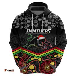 custom panthers rugby christmas hoodie merry xmas mix aboriginal art black version