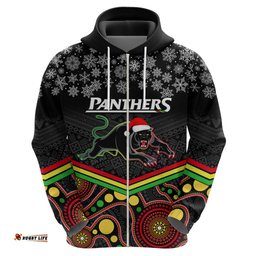 custom panthers rugby christmas hoodie merry xmas mix aboriginal art black version