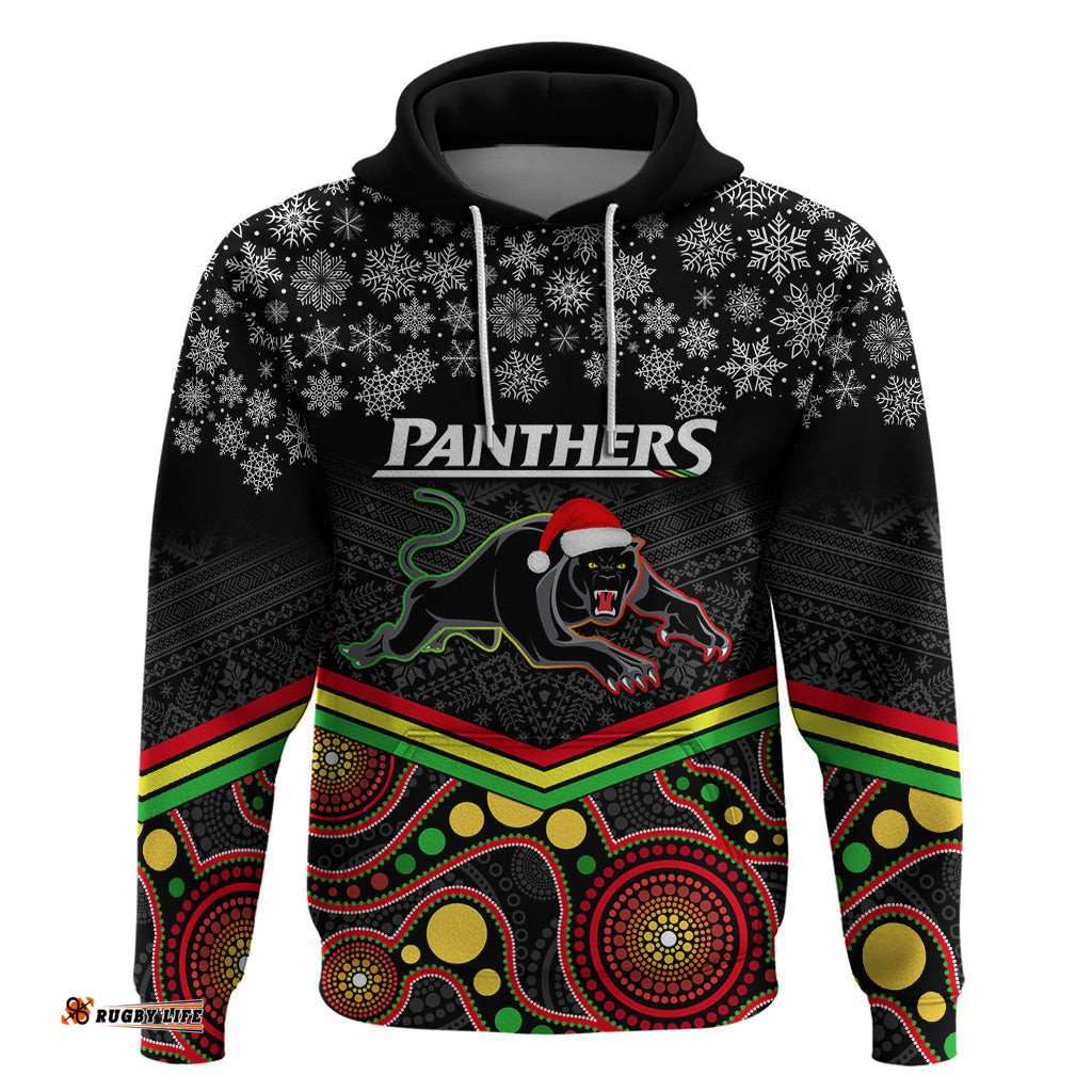 custom panthers rugby christmas hoodie merry xmas mix aboriginal art black version