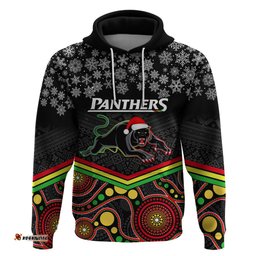 custom panthers rugby christmas hoodie merry xmas mix aboriginal art black version
