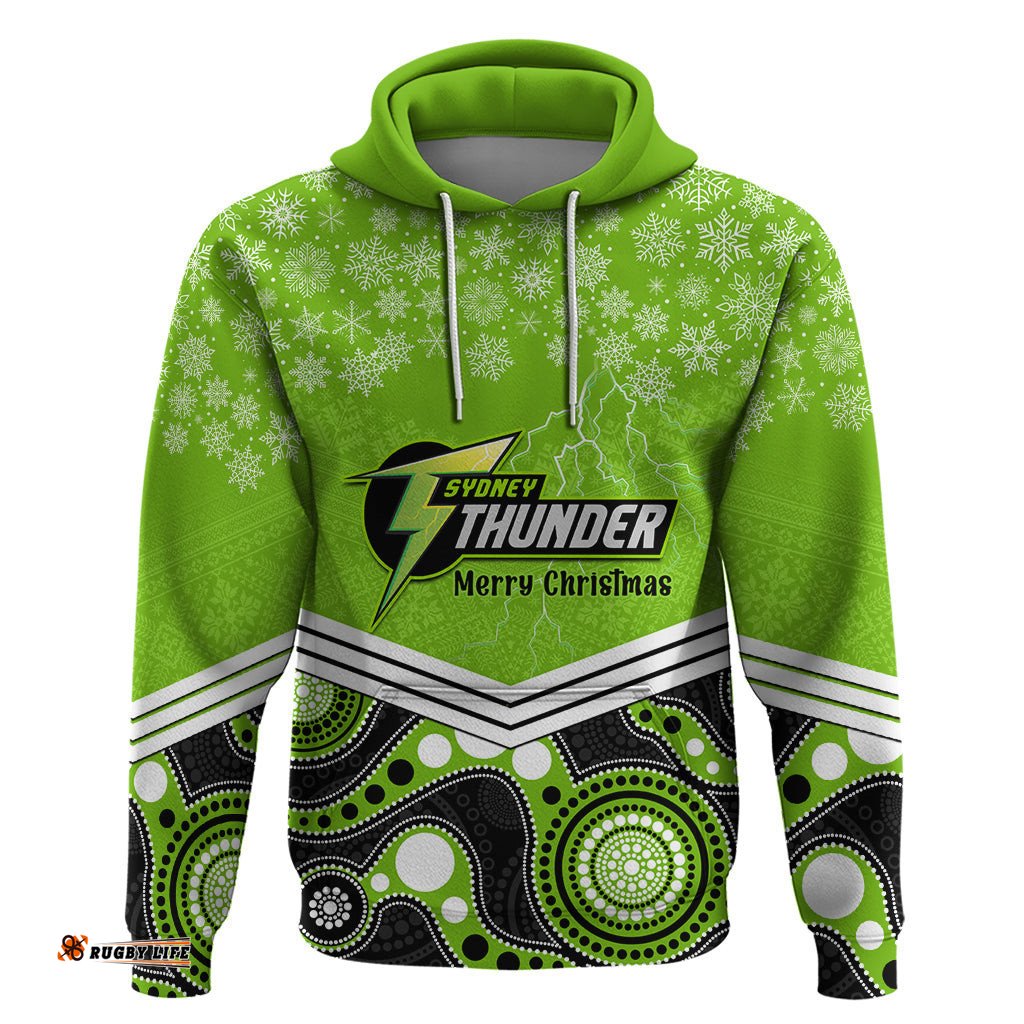custom thunder cricket christmas hoodie merry xmas indigenous art