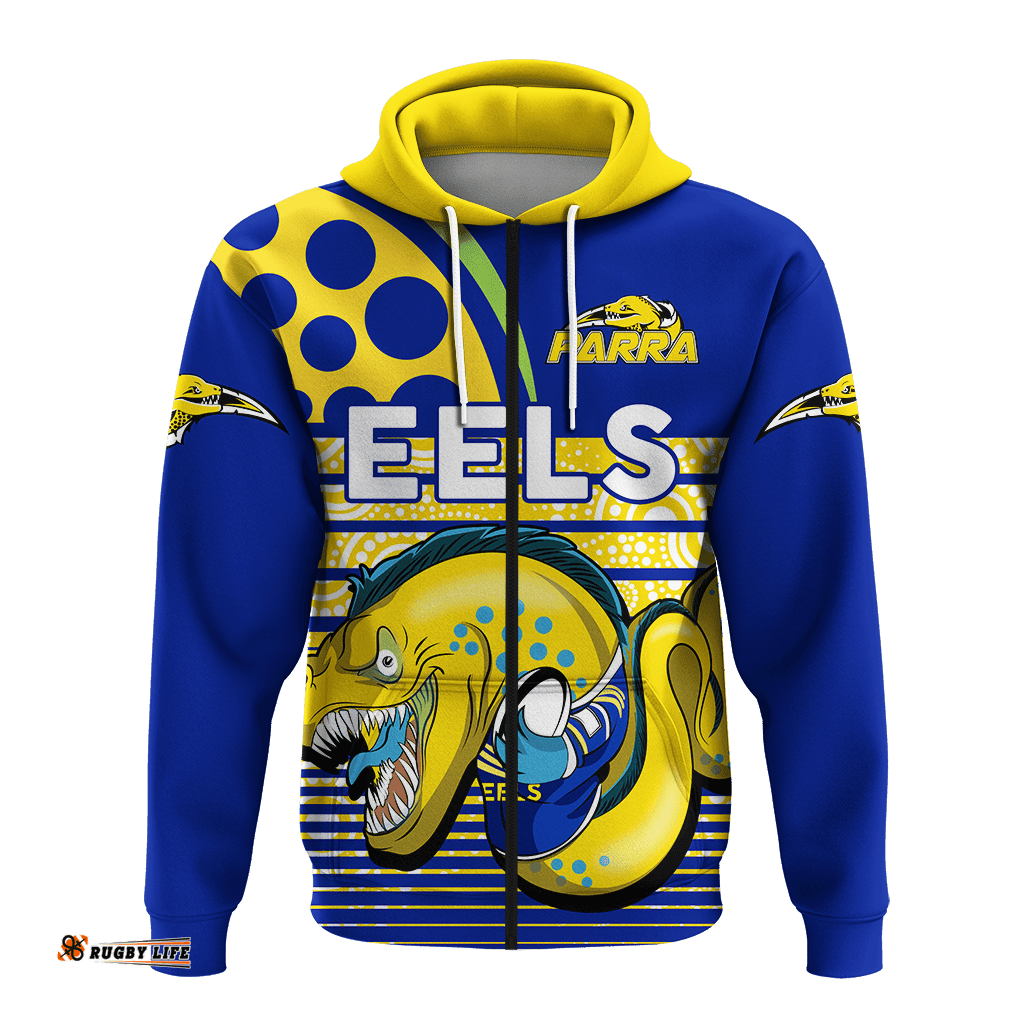 custom personalised eels rugby parra aboriginal blue and gold hoodie