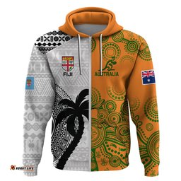fiji and australia rugby hoodie world cup aboriginal mix tapa pattern