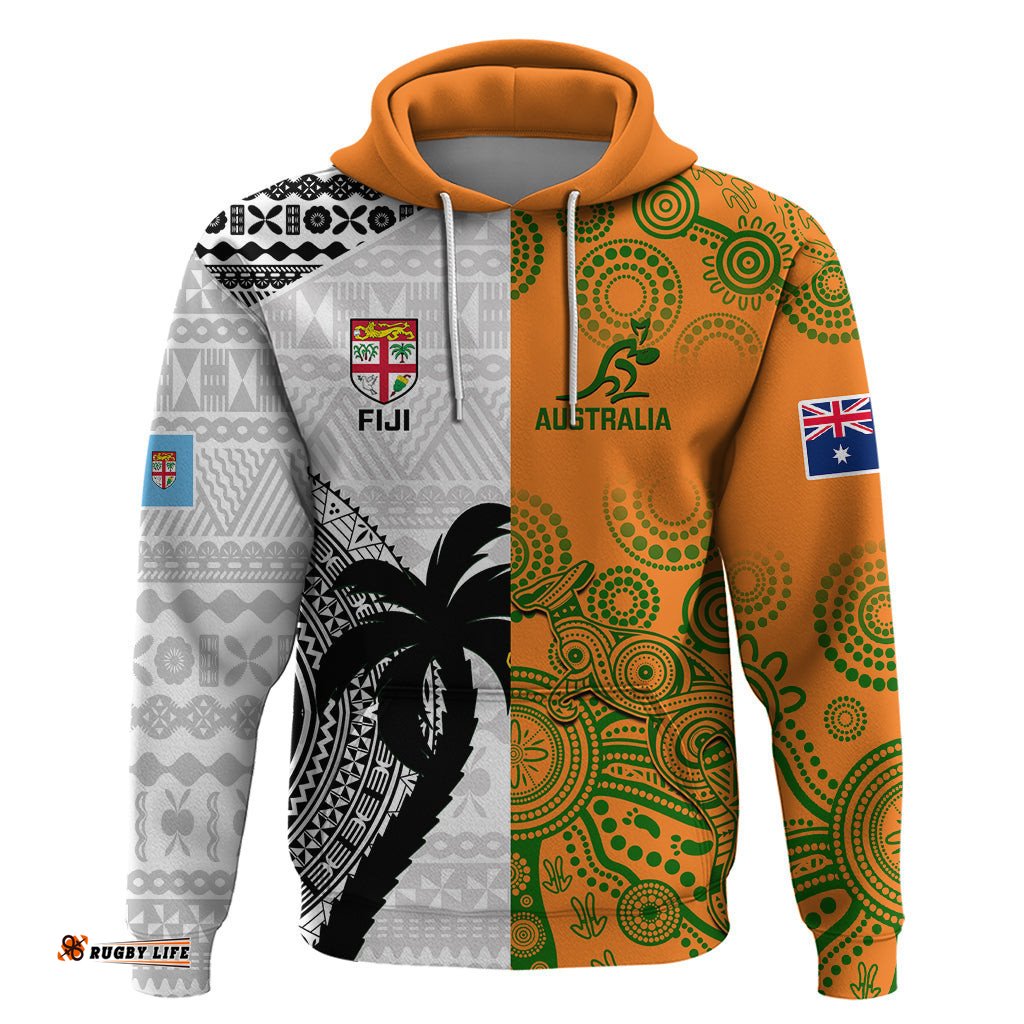 fiji and australia rugby hoodie world cup aboriginal mix tapa pattern