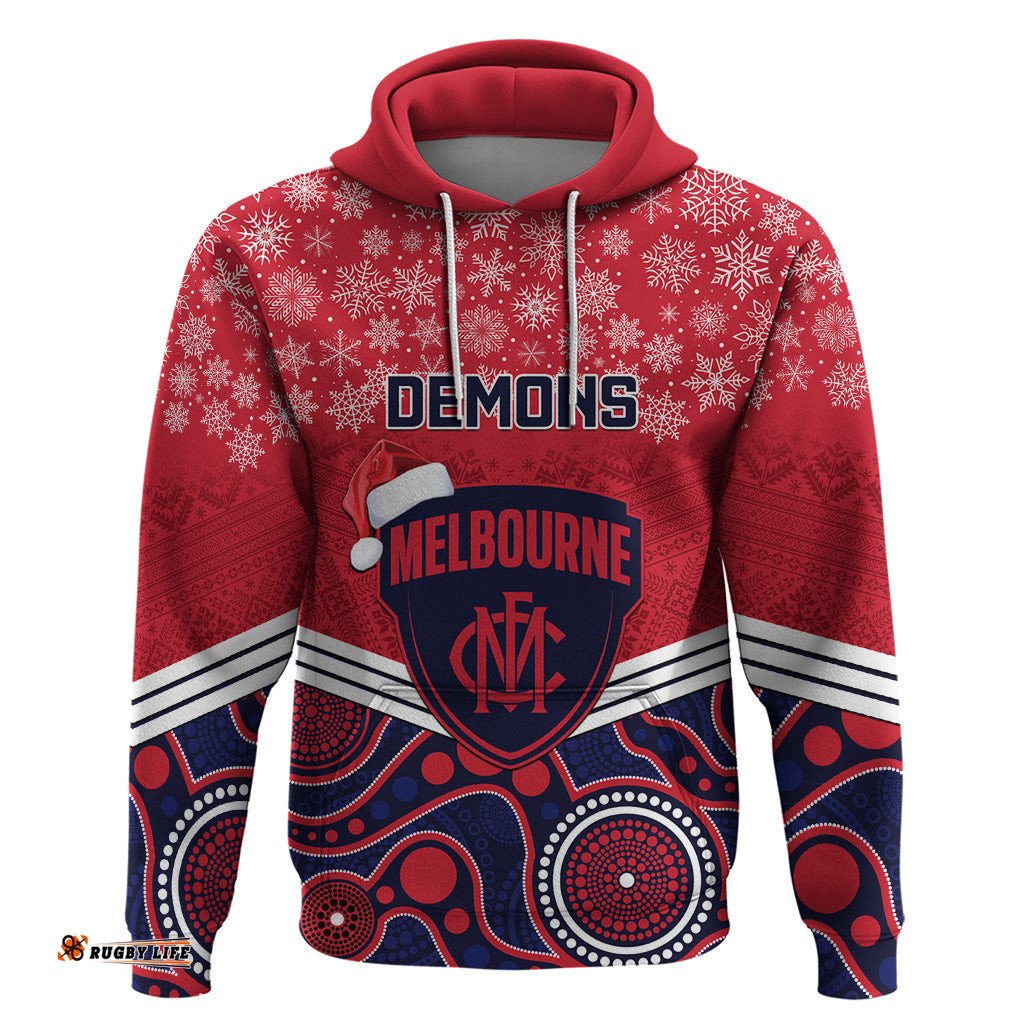 custom melbourne football christmas hoodie merry xmas mix aboriginal art