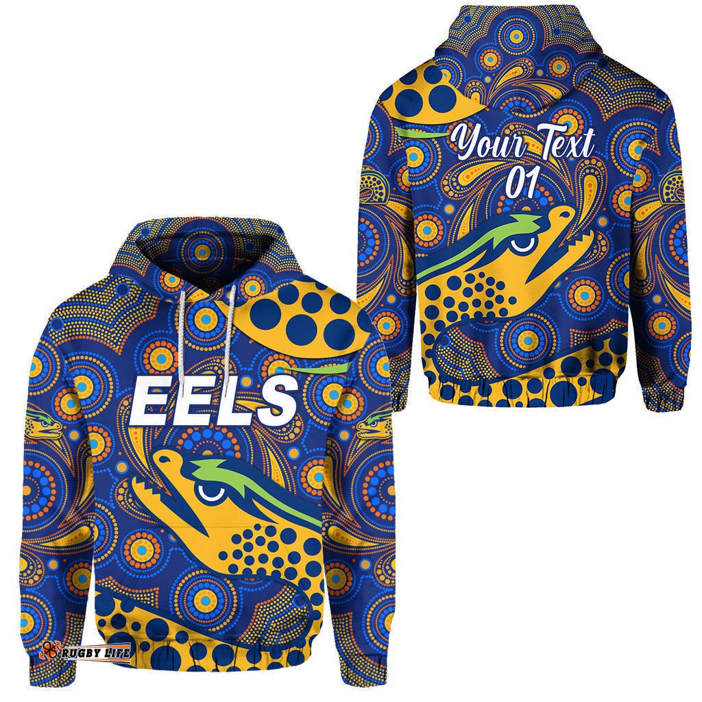 custom personalised parramatta eels hoodie indigenous vibes blue custom text and number