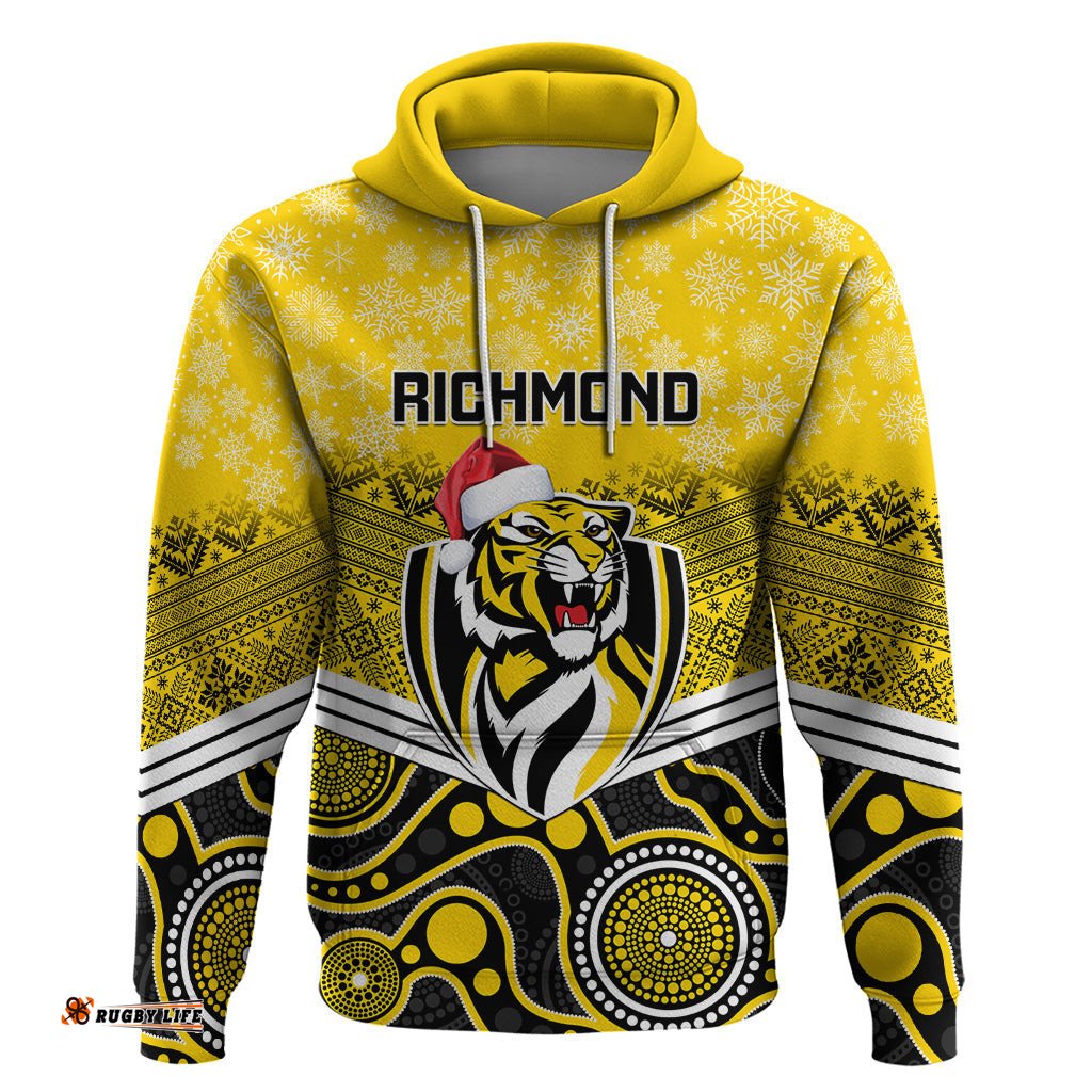 custom richmond football christmas hoodie merry xmas mix aboriginal art