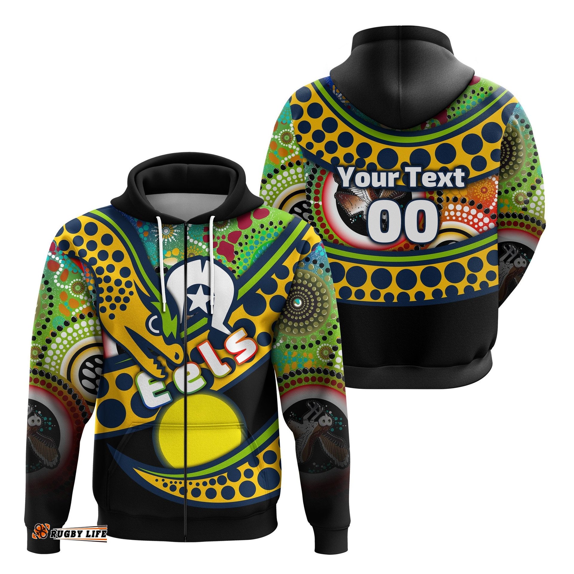 custom personalised eels rugby naidoc week zip hoodie aboriginal modern style