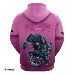 panthers premier hoodie mascot with nrl trophy pink version