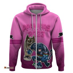 panthers premier hoodie mascot with nrl trophy pink version