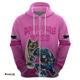 panthers premier hoodie mascot with nrl trophy pink version