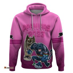 panthers premier hoodie mascot with nrl trophy pink version