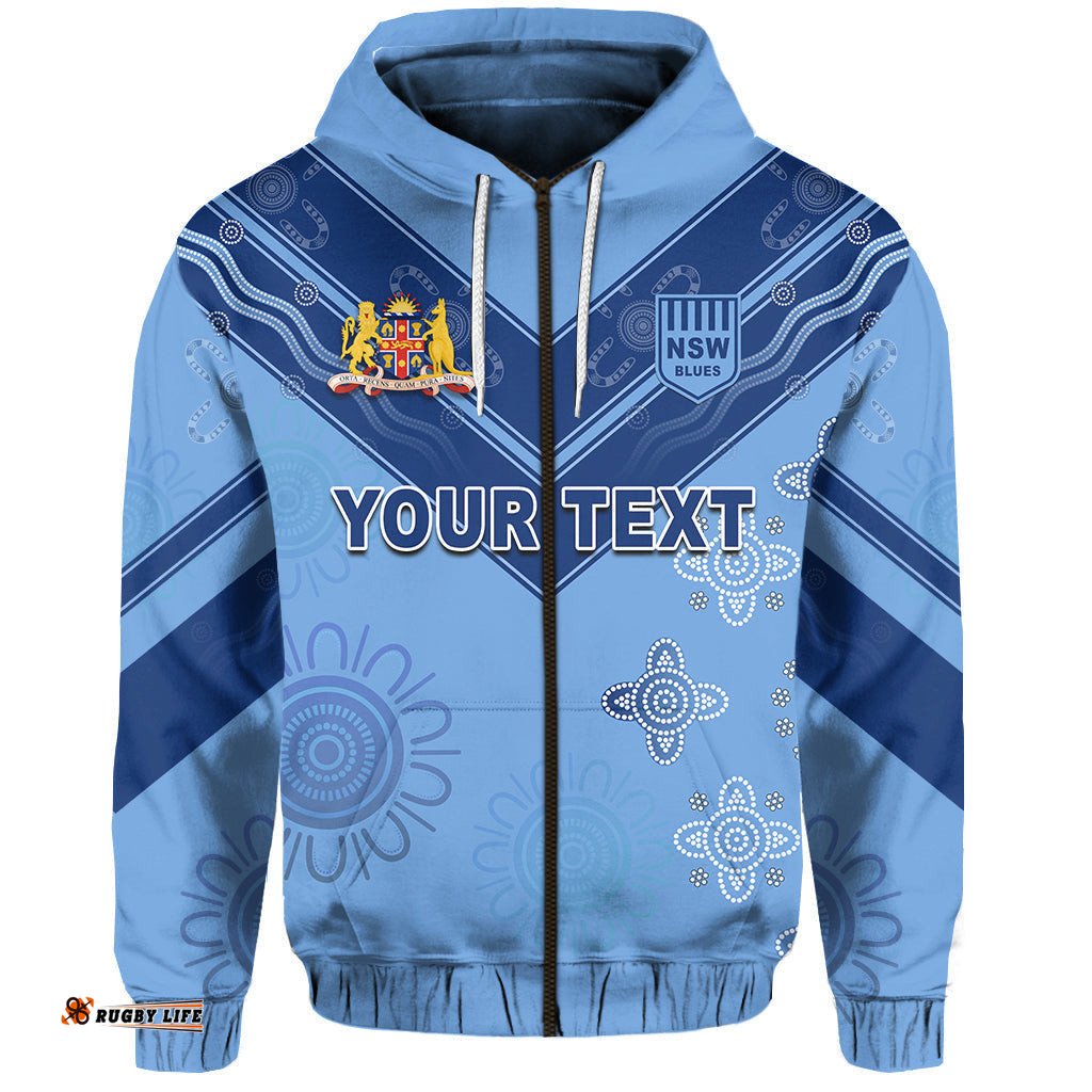 custom personalised nsw blues indigenous rugby zip hoodie new south wales