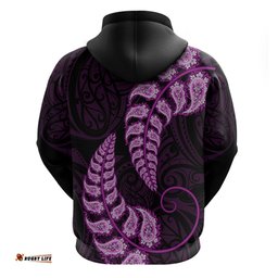 purple new zealand paisley silver fern hoodie aotearoa maori