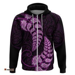 purple new zealand paisley silver fern hoodie aotearoa maori