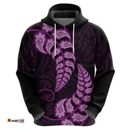 purple new zealand paisley silver fern hoodie aotearoa maori