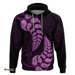 purple new zealand paisley silver fern hoodie aotearoa maori