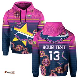 custom text and number cowboys rugby hoodie aboriginal go premiers north queensland