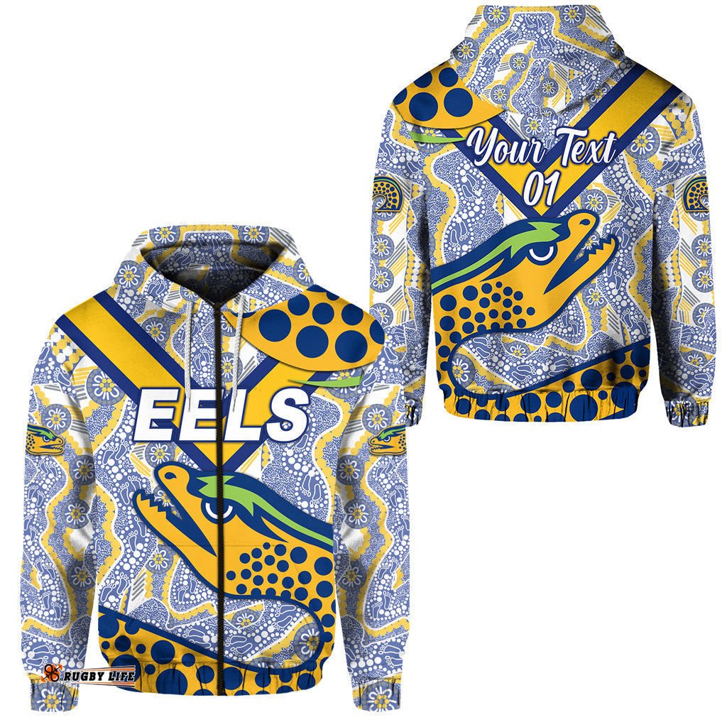 custom personalised parramatta eels zip hoodie indigenous simple style white custom text and number