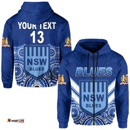 custom text and number blues nsw rugby hoodie aboriginal new south wales origin