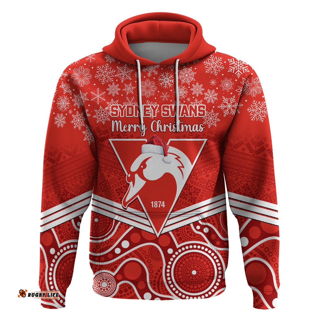 personalised swans football christmas hoodie merry xmas mix aboriginal art
