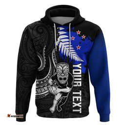 personalised aotearoa rugby hoodie all black maori fern