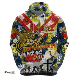 personalised cowboys anzac day hoodie aboriginal rising sun