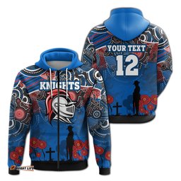 custom personalised knights zip hoodie newcastle anzac day aboriginal
