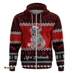 personalised new zealand christmas hoodie maori tiki meri kirihimete