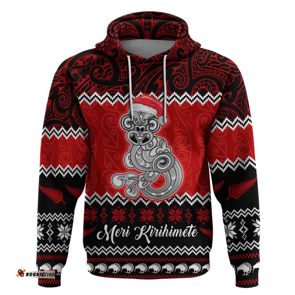 personalised new zealand christmas hoodie maori tiki meri kirihimete