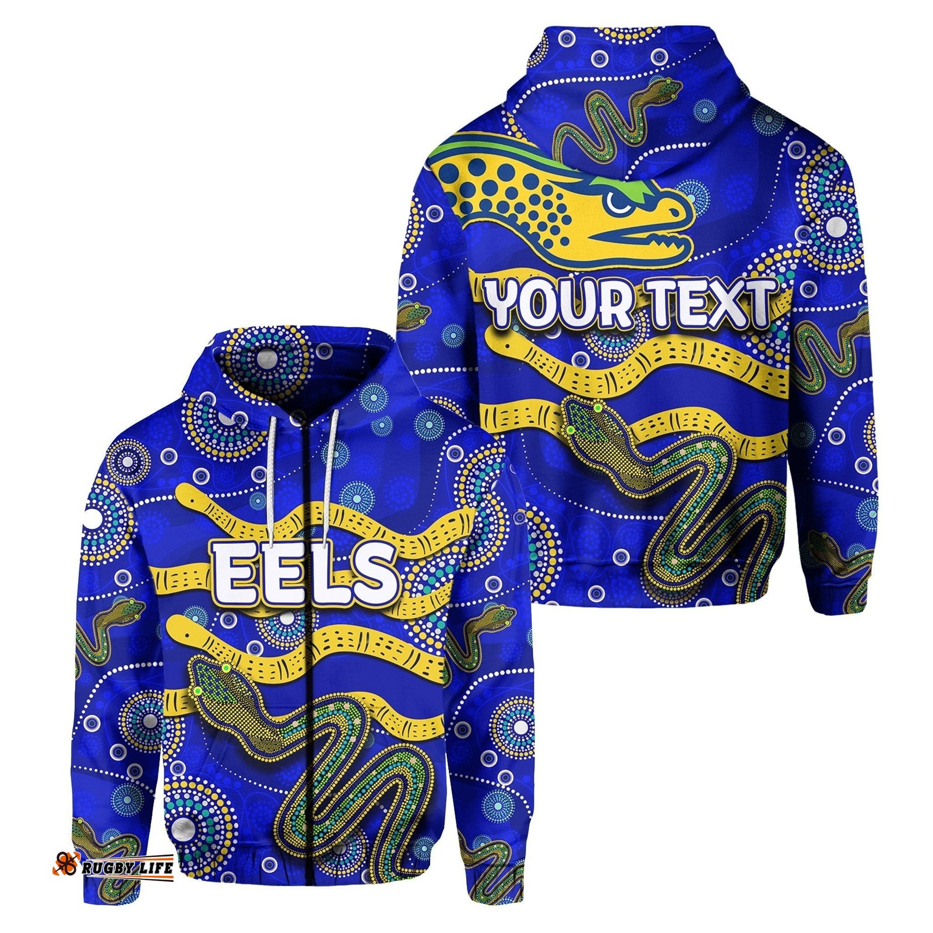 custom personalised parramatta eels zip hoodie aboriginal tribal style