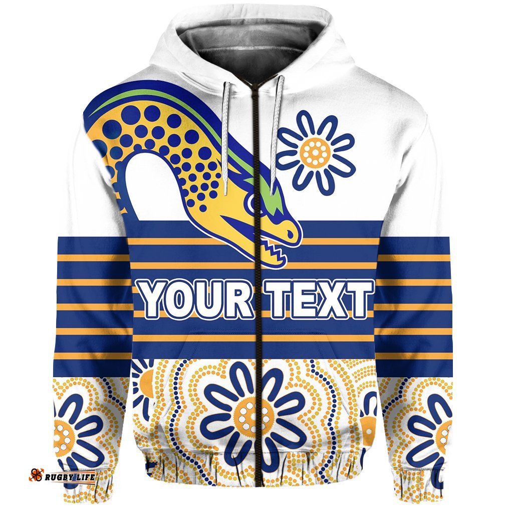 custom personalised eels rugby zip hoodie indigenous parramatta newest white