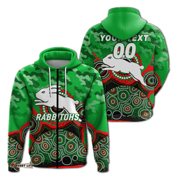custom personalised rabbitohs rugby anzac day camouflage indigenous art hoodie