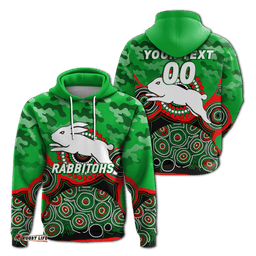custom personalised rabbitohs rugby anzac day camouflage indigenous art hoodie