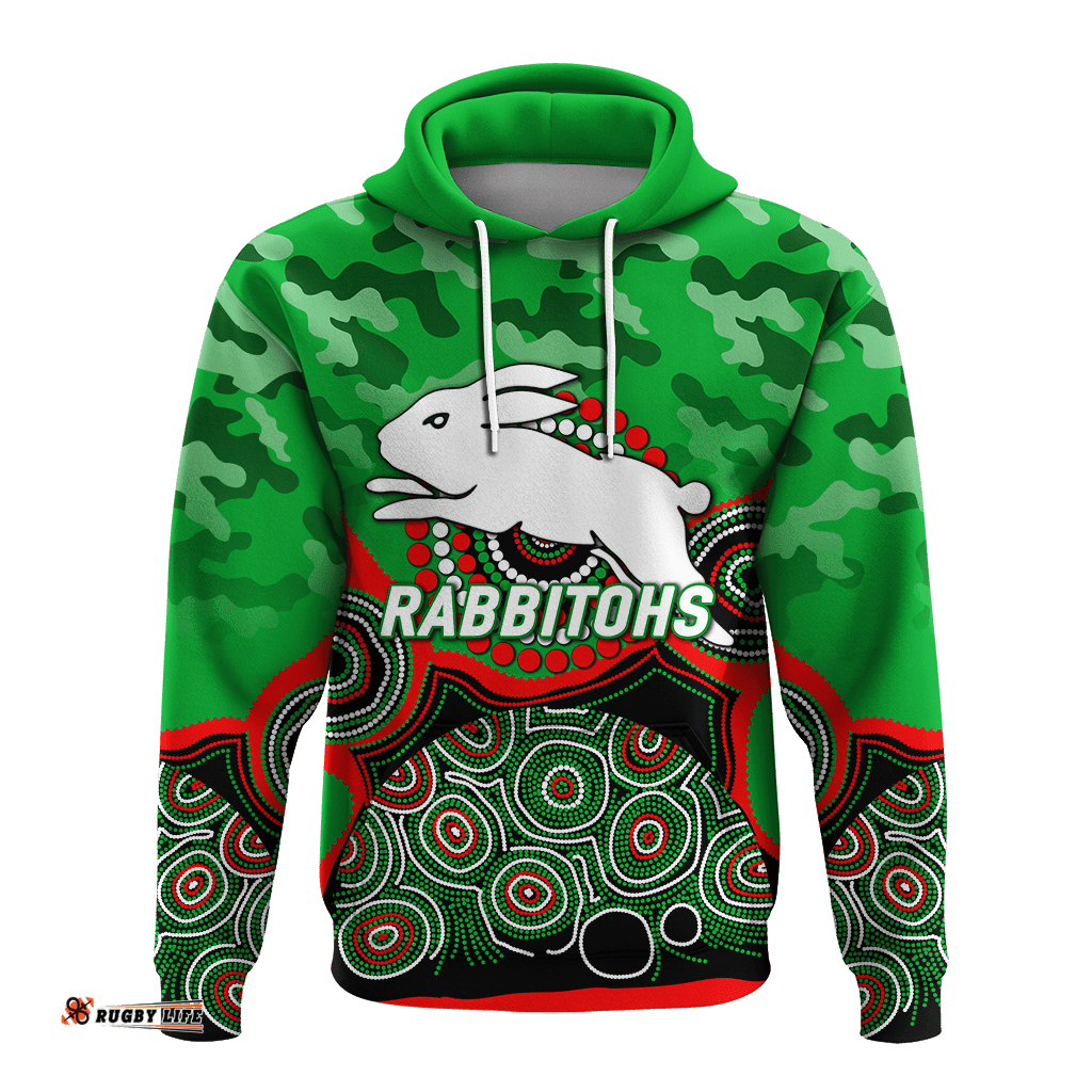 custom personalised rabbitohs rugby anzac day camouflage indigenous art hoodie